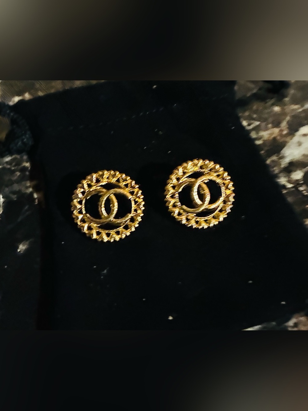 Gold Chanel Style CC Stud Earrings